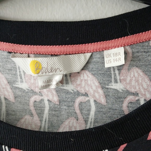 Boden Size 14R Lucinda Jersey Midi Dress Flamingos Short Sleeve Pockets Stretch - Picture 3 of 14